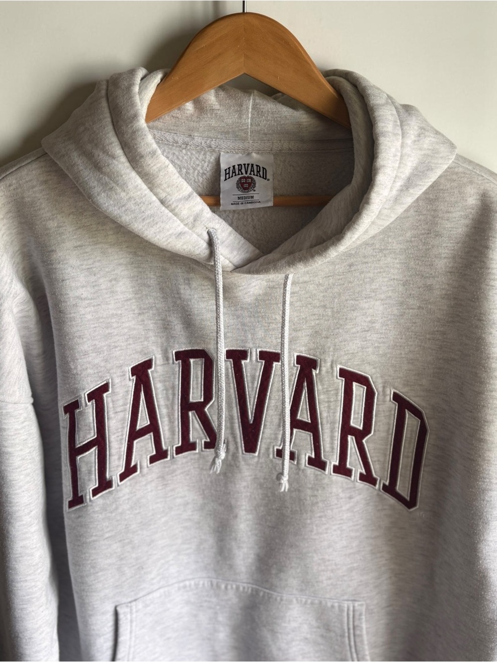 Harvard University Hoodie Sweatshirt Sized Medium Gray Maroon Embroidered Logo